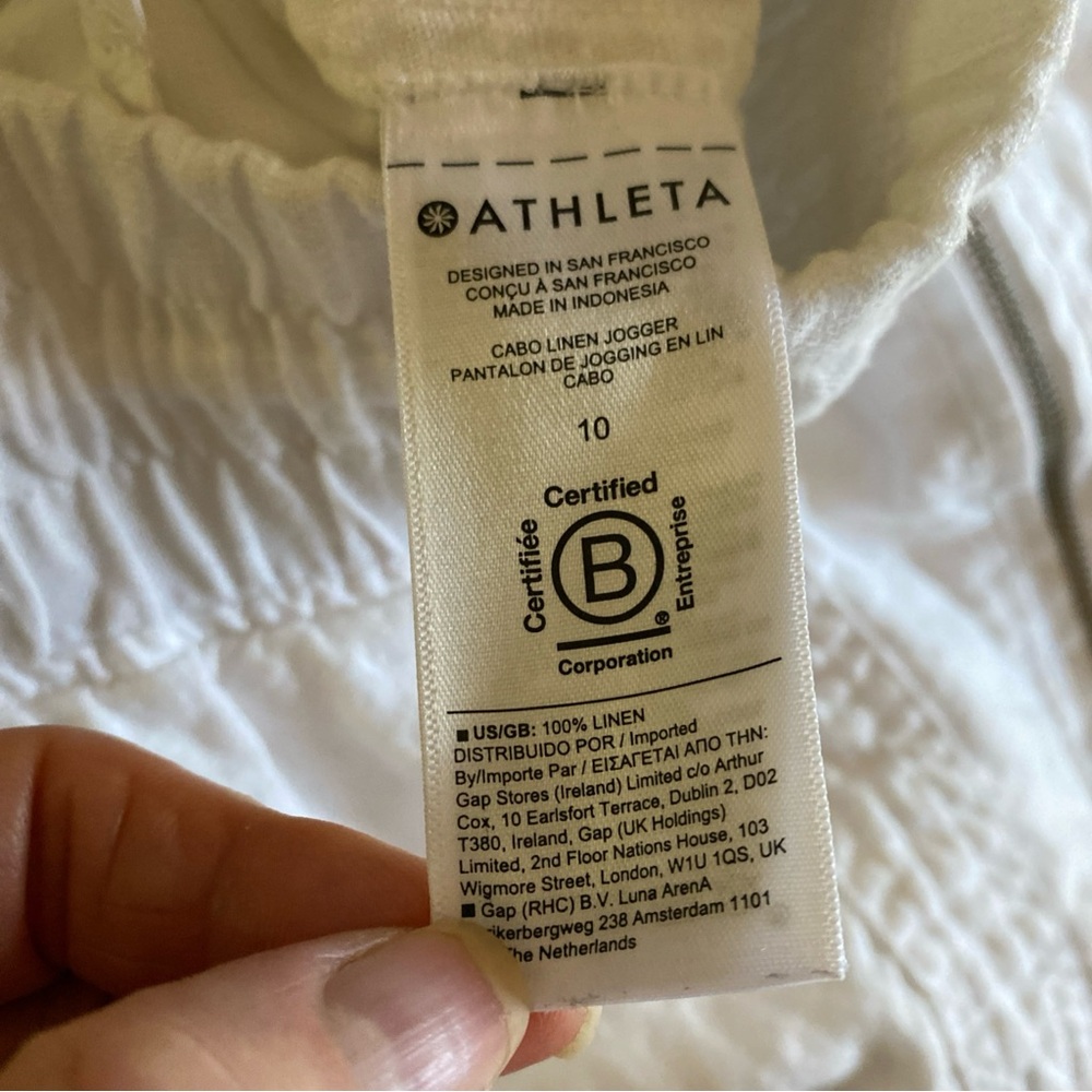 Athleta Women’s White Cabo Linen High Rise Silver Zip Drawstring Joggers Size 10 - Picture 10 of 16